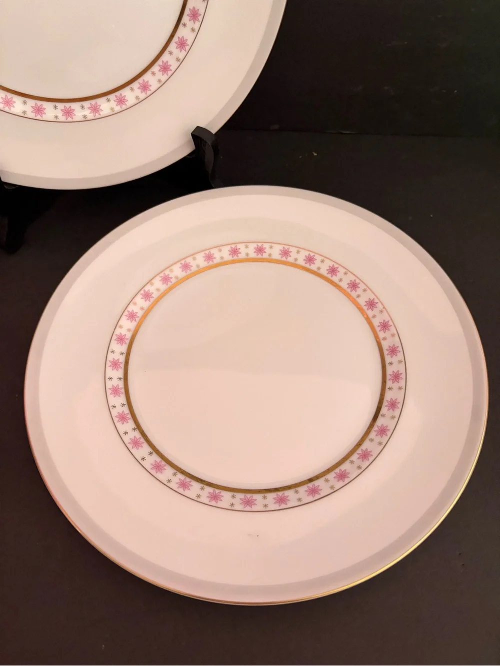 Vintage Pink Atomic Starburst Meito Fine China 10” Dinner Plates Set of 2